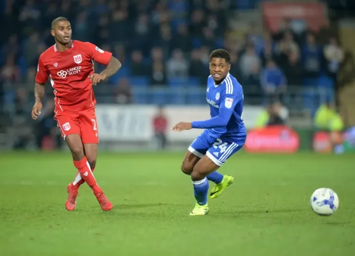 Framed Print : Mark Little in Action: Cardiff City vs. Bristol City Championship Clash