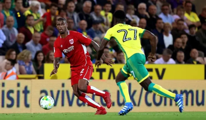 Framed Print : Mark Little Charges Forward: Norwich City vs. Bristol City Championship Clash, August 2016 Framed Print : Mark Little Charges Forward: Norwich City vs. Bristol City Championship Clash, August 2016