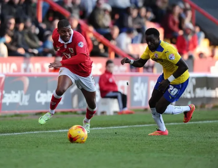 Framed Print : Mark Little Outmuscles Bobson Bawling in Bristol City's Victory over Crawley Town