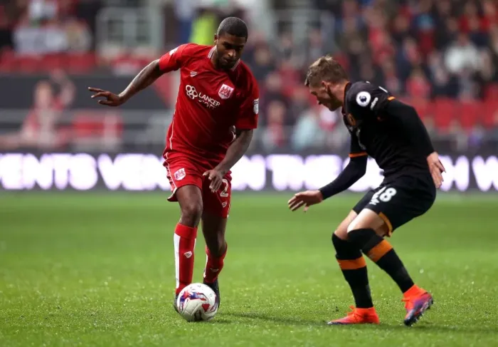 Framed Print : Mark Little vs Josh Tymon: Clash at Ashton Gate - EFL Cup Showdown