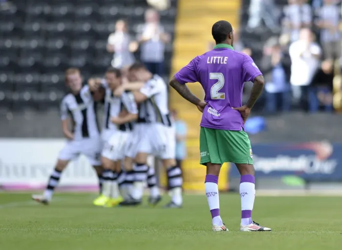 Framed Print : Mark Little's Disappointment: Notts County Celebrates Win Over Bristol City Framed Print : Mark Little's Disappointment: Notts County Celebrates Win Over Bristol City