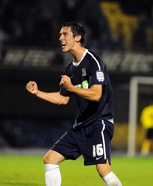 Mark Phillips Euphoric Moment: Southend United Celebrates Carling Cup Victory Over Bristol City (10-08-2010)