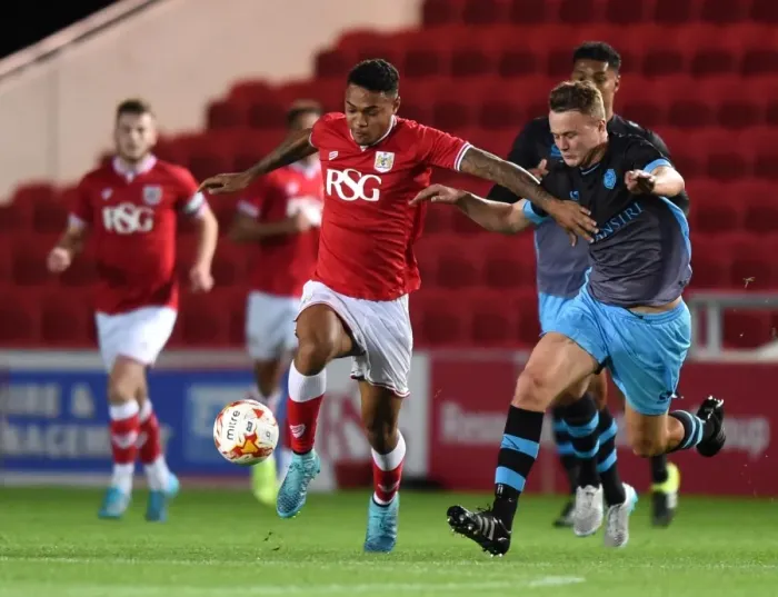Framed Print : Marley Bishop-Wisdom in Action: Bristol City U21 vs Sheffield Wednesday U21 at Ashton Gate Stadium