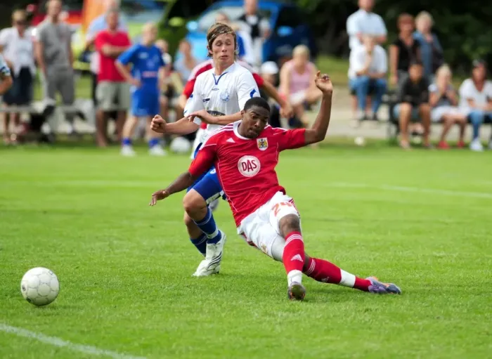 Framed Print : Marlon Jackson in Action: Vallens IF vs. Bristol City