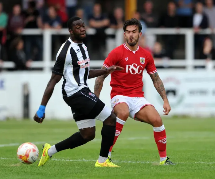 Framed Print : Marlon Pack in Action: Bristol City vs. Bath City, Twerton Park, 2015 Framed Print : Marlon Pack in Action: Bristol City vs. Bath City, Twerton Park, 2015
