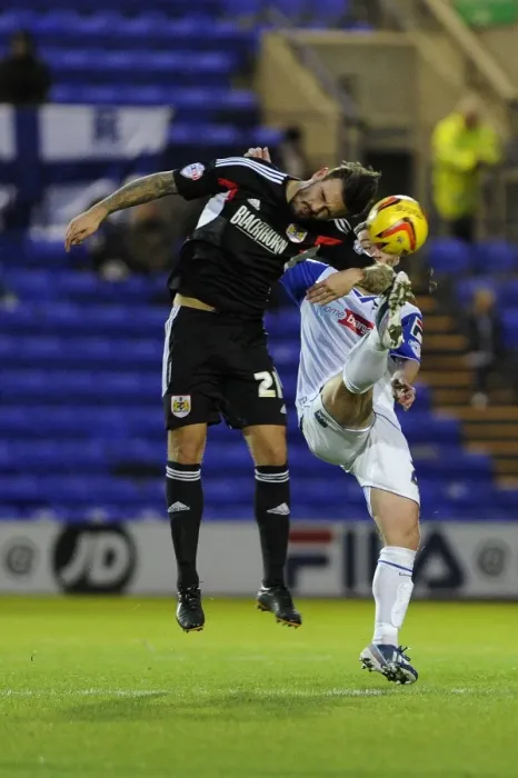 Framed Print : Marlon Pack Battles for Header: Tranmere vs. Bristol City, Sky Bet League One, 16th November 2013 Framed Print : Marlon Pack Battles for Header: Tranmere vs. Bristol City, Sky Bet League One, 16th November 2013
