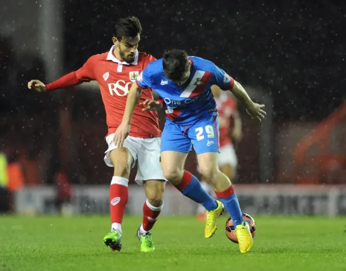 Framed Print : Marlon Pack of Bristol City Closes In on Harry Middleton of Doncaster Rovers during FA Cup Third Round Replay