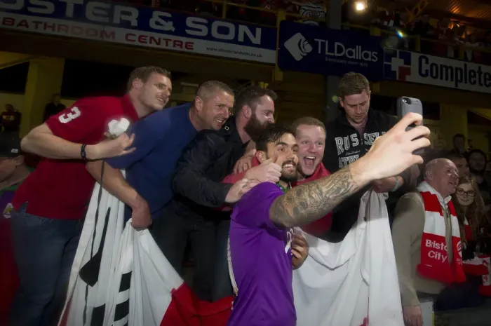 Framed Print : Marlon Pack of Bristol City Connects with Fans Amidst Excitement of Promotion Battle (Bradford City vs. Bristol City, 14-04-2015) Framed Print : Marlon Pack of Bristol City Connects with Fans Amidst Excitement of Promotion Battle (Bradford City vs. Bristol City, 14-04-2015)