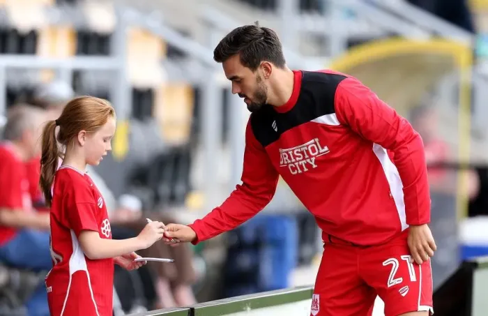 Framed Print : Marlon Pack of Bristol City Signs Autograph for Fan at Burton Albion Match