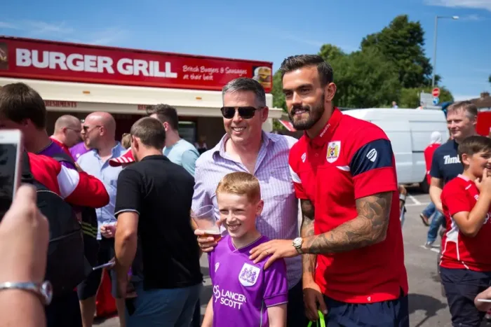 Framed Print : Marlon Pack Celebrates with Fans after Pre-season Friendly Match between Bristol Manor Farm and Bristol City, July 2017