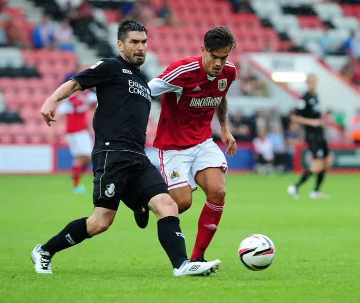 Framed Print : Marlon Pack Closes In: Intense Moment from Bournemouth vs. Bristol City, 2013 Framed Print : Marlon Pack Closes In: Intense Moment from Bournemouth vs. Bristol City, 2013