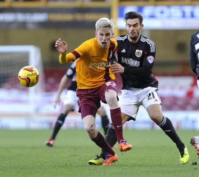 Framed Print : Marlon Pack Closes In: Intense Moment from Bradford City vs. Bristol City Football Match, 2014 Framed Print : Marlon Pack Closes In: Intense Moment from Bradford City vs. Bristol City Football Match, 2014