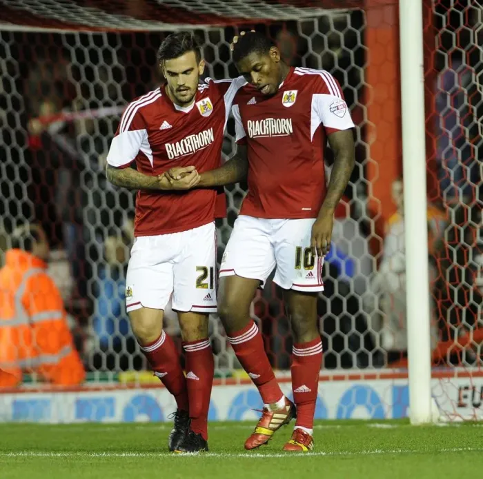 Framed Print : Marlon Pack Congratulates Jay Emmanuel-Thomas on His Goal: Bristol City vs Crawley Town, November 2013 Framed Print : Marlon Pack Congratulates Jay Emmanuel-Thomas on His Goal: Bristol City vs Crawley Town, November 2013