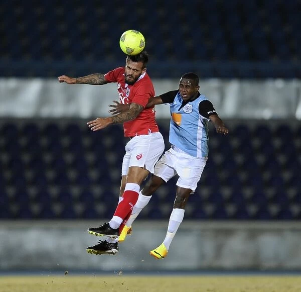 Marlon Pack Goes for Header: Botswana vs. Bristol City Football Clash, July 2014