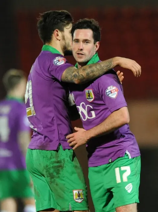 Framed Print : Marlon Pack and Greg Cunningham: Celebrating Bristol City's Victory over Doncaster Rovers, 2015 Framed Print : Marlon Pack and Greg Cunningham: Celebrating Bristol City's Victory over Doncaster Rovers, 2015