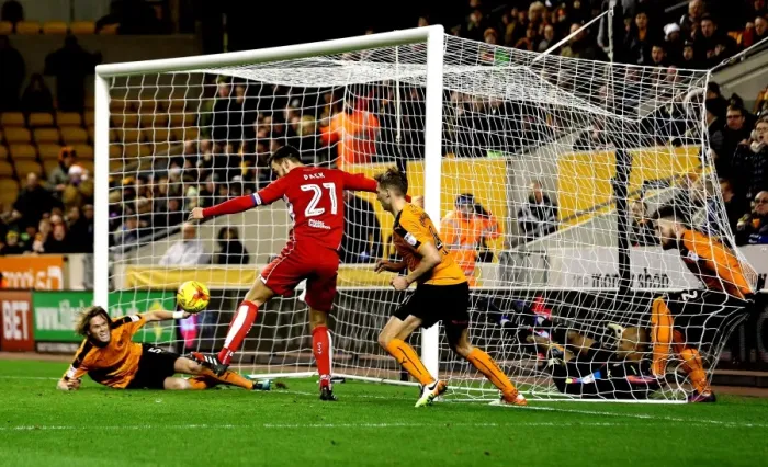 Framed Print : Marlon Pack Header Denied by Stearman: Wolverhampton Wanderers vs. Bristol City Championship Clash