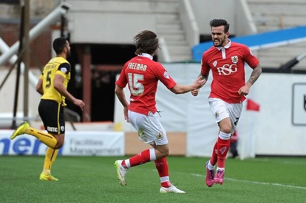 Marlon Pack and Luke Freeman Celebrate Goal: Bristol City vs Barnsley, 2015