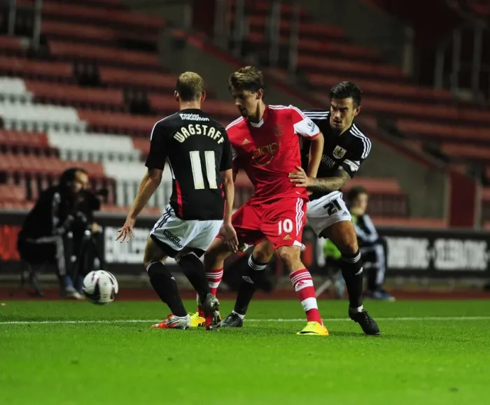 Framed Print : Marlon Pack and Scott Wagstaff Shut Down Gaston Ramirez in Southampton vs. Bristol City Framed Print : Marlon Pack and Scott Wagstaff Shut Down Gaston Ramirez in Southampton vs. Bristol City