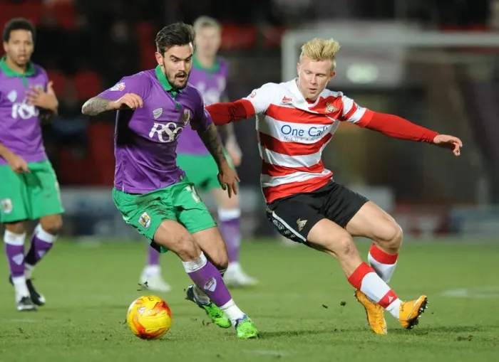 Framed Print : Marlon Pack vs Curtis Main: Intense Moment at Doncaster Rovers vs Bristol City, 2015 Framed Print : Marlon Pack vs Curtis Main: Intense Moment at Doncaster Rovers vs Bristol City, 2015