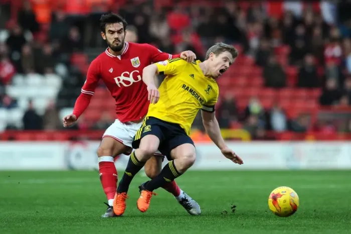 Framed Print : Marlon Pack vs Grant Leadbitter: Intense Battle for the Ball - Bristol City vs Middlesbrough, Sky Bet Championship Framed Print : Marlon Pack vs Grant Leadbitter: Intense Battle for the Ball - Bristol City vs Middlesbrough, Sky Bet Championship