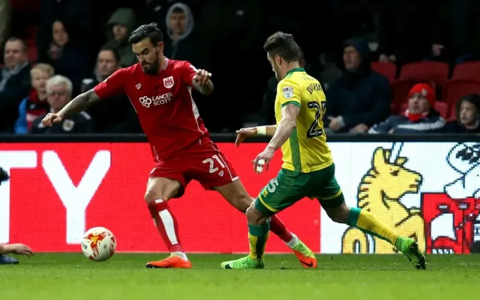 Framed Print : Marlon Pack vs Ivo Pinto Clash: Bristol City vs Norwich City, Sky Bet Championship, Ashton Gate, 2017 Framed Print : Marlon Pack vs Ivo Pinto Clash: Bristol City vs Norwich City, Sky Bet Championship, Ashton Gate, 2017