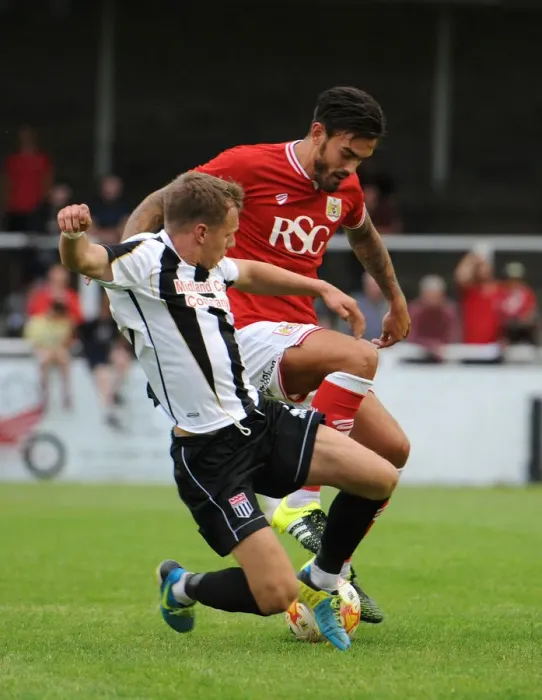 Framed Print : Marlon Pack vs. Joe McClennan: A Battle for the Ball in the Pre-Season Friendly between Bath City and Bristol City Framed Print : Marlon Pack vs. Joe McClennan: A Battle for the Ball in the Pre-Season Friendly between Bath City and Bristol City