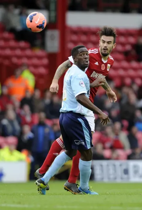 Framed Print : Marlon Pack Wins a Header for Bristol City in FA Cup Clash against Dagenham and Redbridge