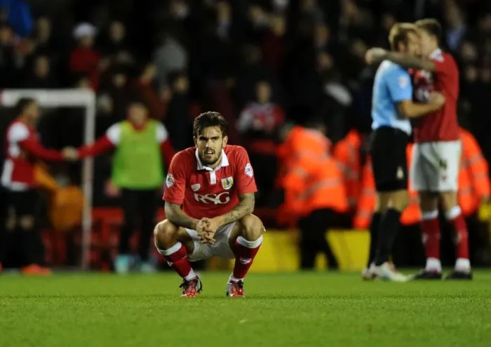 Framed Print : Marlon Pack's Disappointment: Bristol City vs Bradford City, 2014