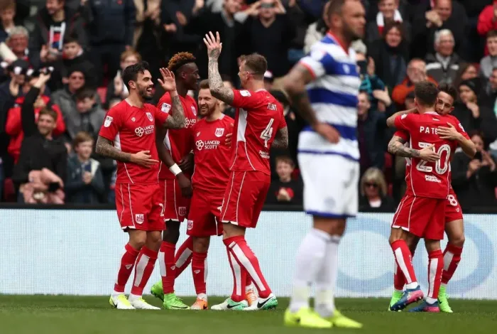 Framed Print : Marlon Pack's Euphoric Goal: The Thrilling Moment That Secured Bristol City's Championship Win Against Queens Park Rangers (April 14, 2017)