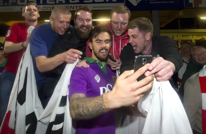 Framed Print : Marlon Pack's Selfie with Ecstatic Bradford City Fans: Promotion Celebration at Valley Parade (Bradford City vs. Bristol City, 2015) Framed Print : Marlon Pack's Selfie with Ecstatic Bradford City Fans: Promotion Celebration at Valley Parade (Bradford City vs. Bristol City, 2015)