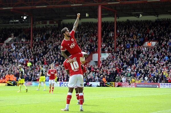 Maron Pack and Jay Emmanuel-Thomas Celebrate Goal for Bristol City against Walsall, Sky Bet League One, May 2015