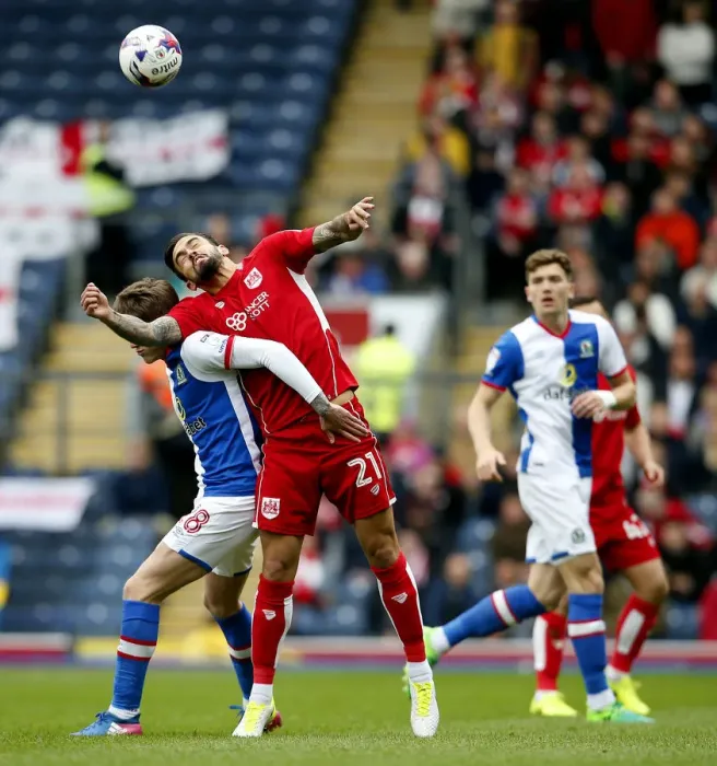 Framed Print : Maron Pack vs Connor Mahoney: Intense Clash at Ewood Park during Blackburn Rovers vs Bristol City Championship Match, 17th April 2017
