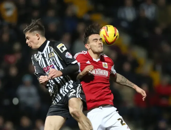 Framed Print : Maron Pack vs Jack Grealish: Aerial Battle in Notts County vs Bristol City Football Match, December 2013 Framed Print : Maron Pack vs Jack Grealish: Aerial Battle in Notts County vs Bristol City Football Match, December 2013
