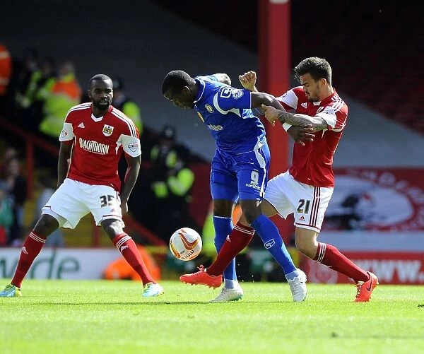Maron Pack vs. Mathias Pogba: Intense Battle for the Ball in Bristol City vs. Crewe Football Match, 2014