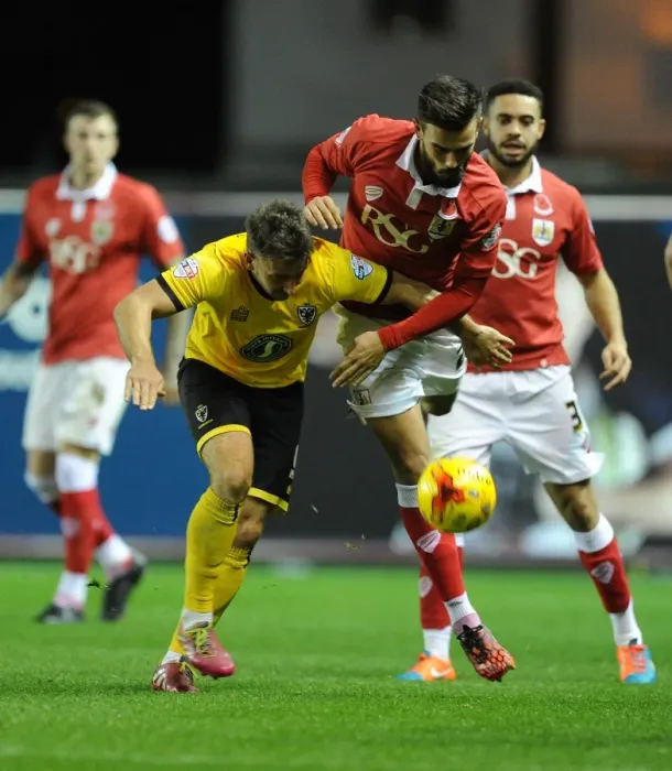 Framed Print : Maron Pack vs Matt Tubbs: Battle for the Ball in Bristol City vs AFC Wimbledon, Johnstone's Paint Trophy Framed Print : Maron Pack vs Matt Tubbs: Battle for the Ball in Bristol City vs AFC Wimbledon, Johnstone's Paint Trophy