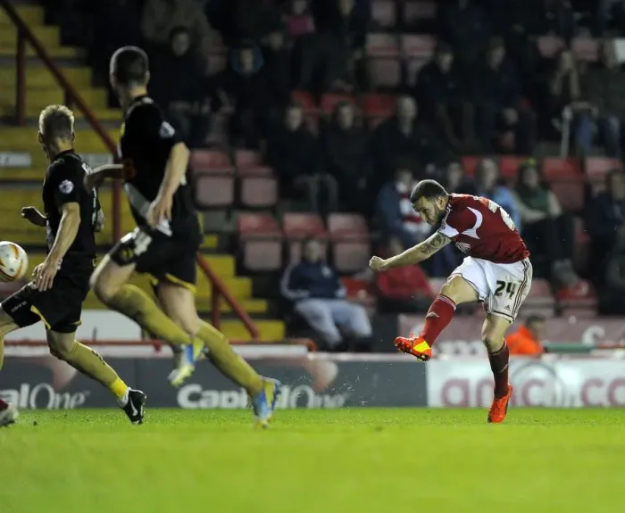 Framed Print : Martin Paterson's Shot: Intense Moment from Bristol City vs Swindon Town, Sky Bet League One Framed Print : Martin Paterson's Shot: Intense Moment from Bristol City vs Swindon Town, Sky Bet League One