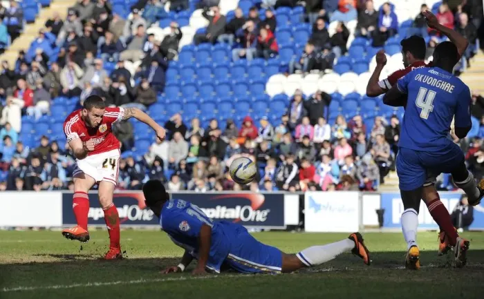 Framed Print : Martin Patterson Scores for Bristol City against Colchester United, 2014 Framed Print : Martin Patterson Scores for Bristol City against Colchester United, 2014
