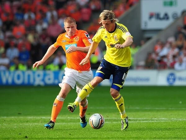 Martyn Woolford Advances Ball for Bristol City in League Cup Match against Blackpool - 01 / 10 / 2011