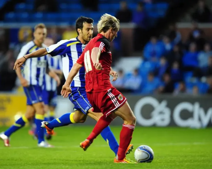 Framed Print : Martyn Woolford Scores for Bristol City against Kilmarnock, 2012