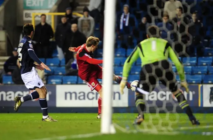 Framed Print : Martyn Woolford's Thrilling Volley: Millwall vs. Bristol City Championship Clash Framed Print : Martyn Woolford's Thrilling Volley: Millwall vs. Bristol City Championship Clash
