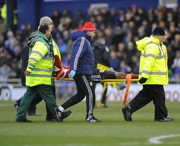 Marvin Elliott Injured: Oldham Athletic vs. Bristol City, 08-02-2014 - Stretcher Off
