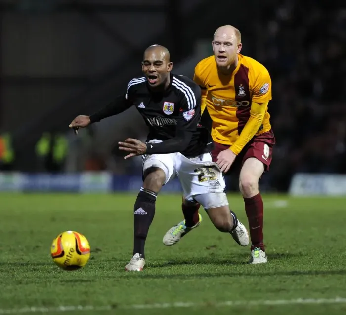 Framed Print : Marvin Elliott Loses Possession: Bradford City vs. Bristol City, Sky Bet League One (January 11, 2014)