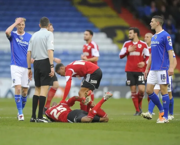 Framed Print : Marvin Elliott Suffers Injury in Oldham Athletic vs. Bristol City (Sky Bet League One) Framed Print : Marvin Elliott Suffers Injury in Oldham Athletic vs. Bristol City (Sky Bet League One)