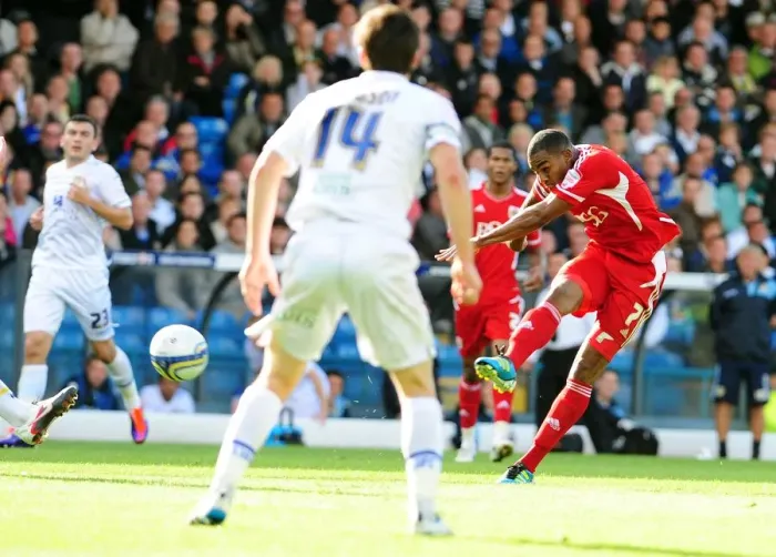 Framed Print : Marvin Elliott's Close Call: Leeds United vs. Bristol City, League Cup 2011