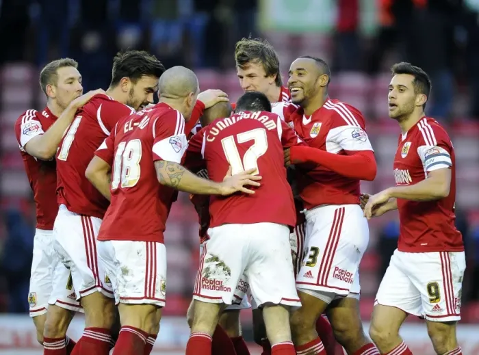 Framed Print : Marvin Elliott's Double Strike: Thrilling Moment of Victory as Ecstatic Bristol City Team Celebrates at Ashton Gate Framed Print : Marvin Elliott's Double Strike: Thrilling Moment of Victory as Ecstatic Bristol City Team Celebrates at Ashton Gate