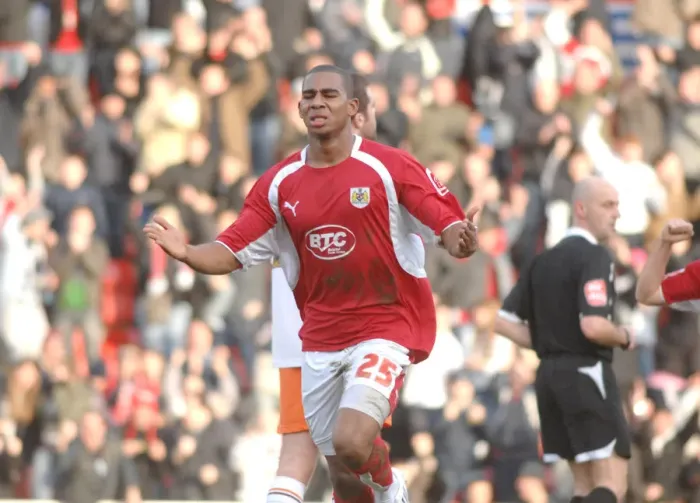 Framed Print : Marvin Elliott's Euphoric Moment: Bristol City's Winning Goal vs. Blackpool Framed Print : Marvin Elliott's Euphoric Moment: Bristol City's Winning Goal vs. Blackpool