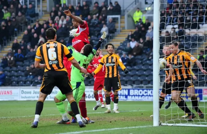 Framed Print : Marvin Elliott's Header Thwarted by James Chester: Hull City vs. Bristol City, Championship 2012