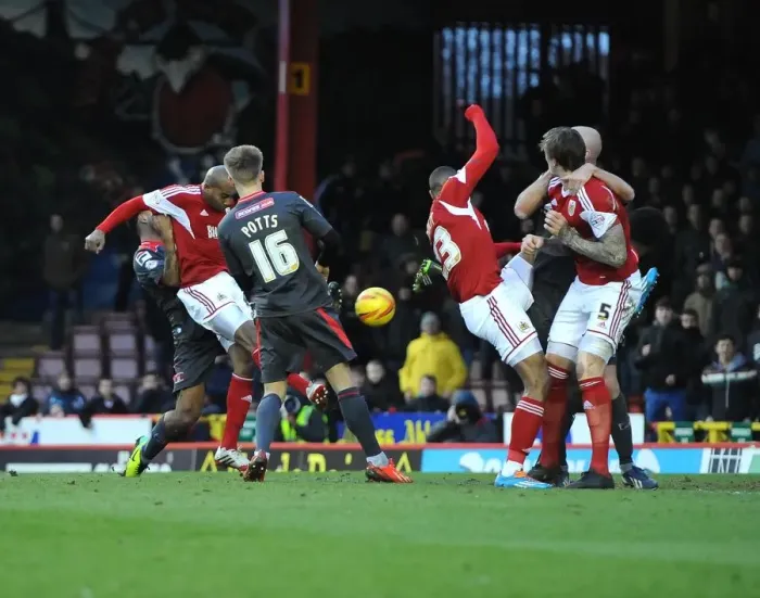 Framed Print : Marvin Elliott's Volley Gives Bristol City the Lead Against Carlisle United, 01-02-2014 Framed Print : Marvin Elliott's Volley Gives Bristol City the Lead Against Carlisle United, 01-02-2014