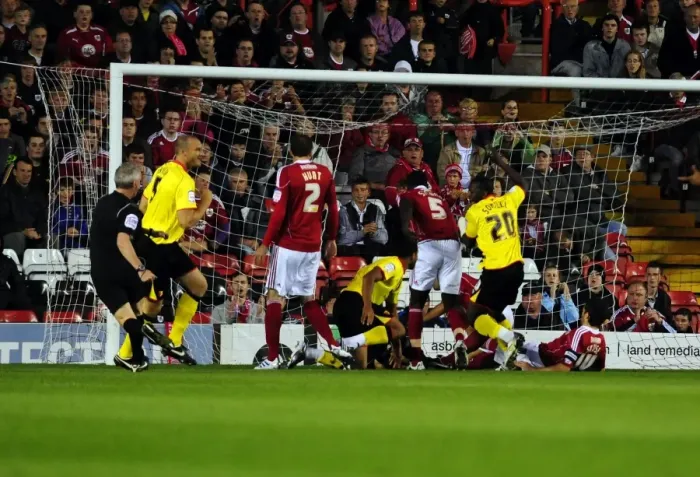 Framed Print : Marvin Sordell Scores Opening Goal: Bristol City vs. Watford, Championship 2010 Framed Print : Marvin Sordell Scores Opening Goal: Bristol City vs. Watford, Championship 2010