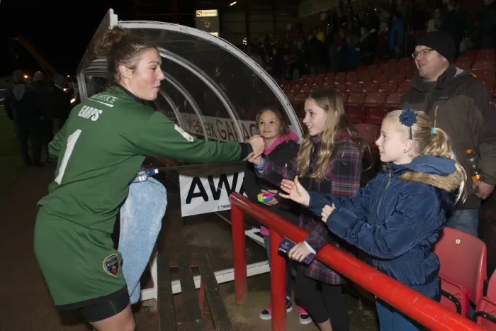 Framed Print : Mary Earps Connects with Young Fans After Thrilling Bristol Academy Women FC vs. FC Barcelona Match